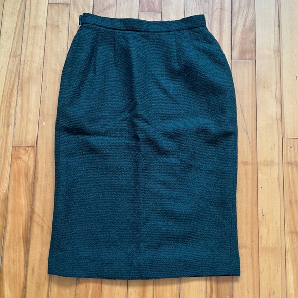 Vintage JAEGER 100% Wool Pencil Skirt Dark Green Midi Slit Size 12, waist 26 in - Picture 7 of 7